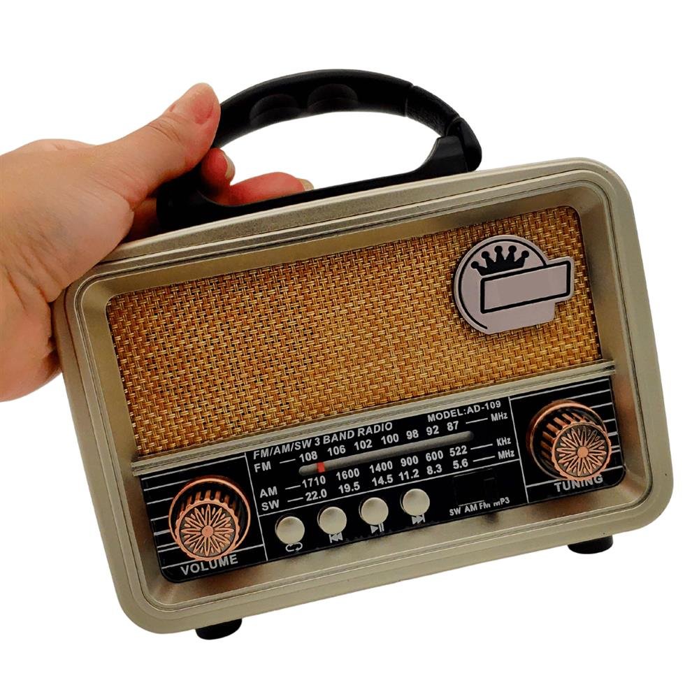 Radio Retro Bluetooth Antigo Fm Am Sw Recarregável Pendrive USB Cartão SD Dourado