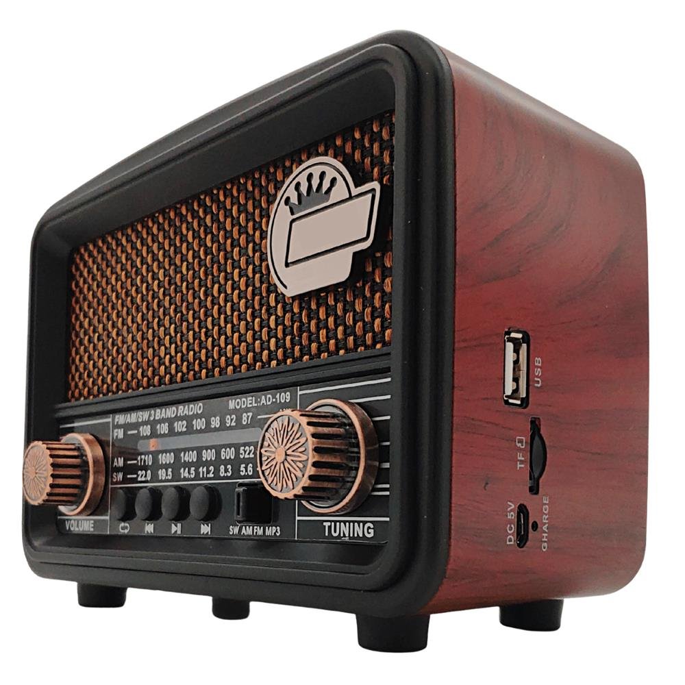 Radio Retro Bluetooth Antigo Fm Am Sw Recarregável Pendrive USB Cartão SD Preto