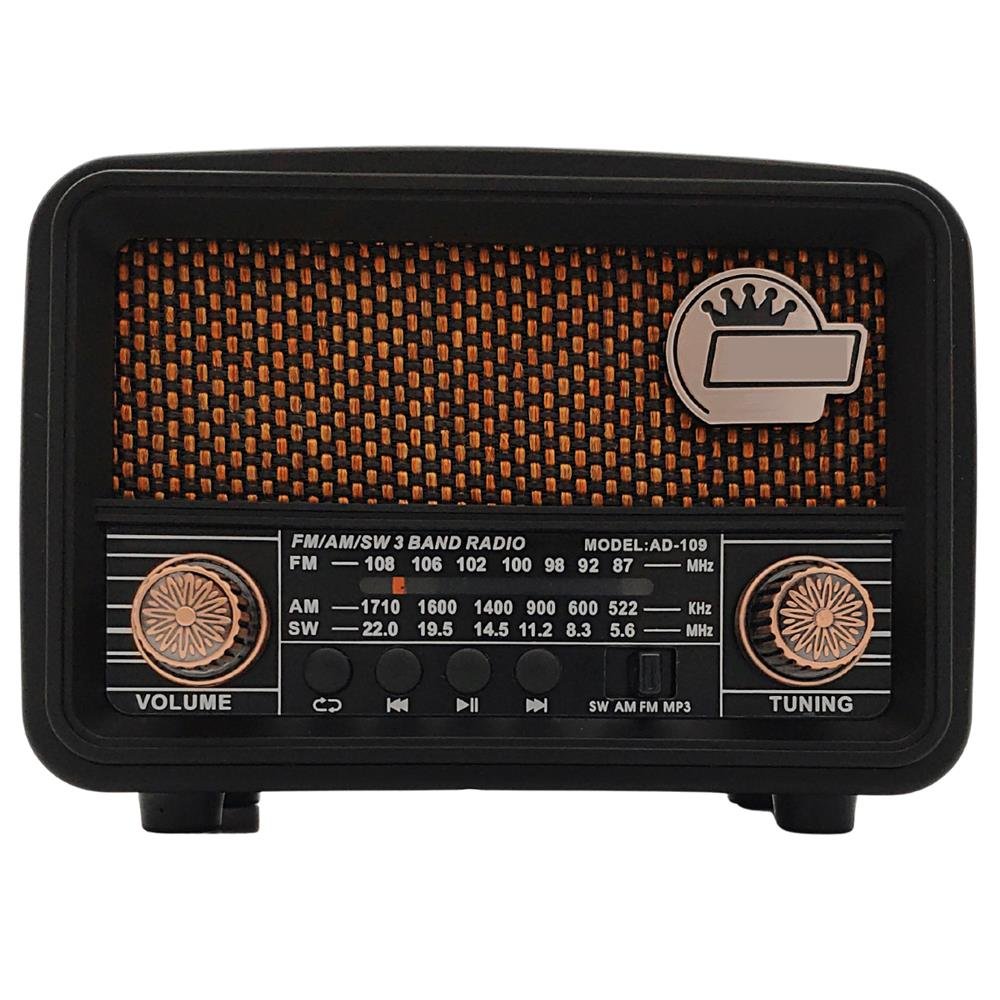 Radio Retro Bluetooth Antigo Fm Am Sw Recarregável Pendrive USB Cartão SD Preto