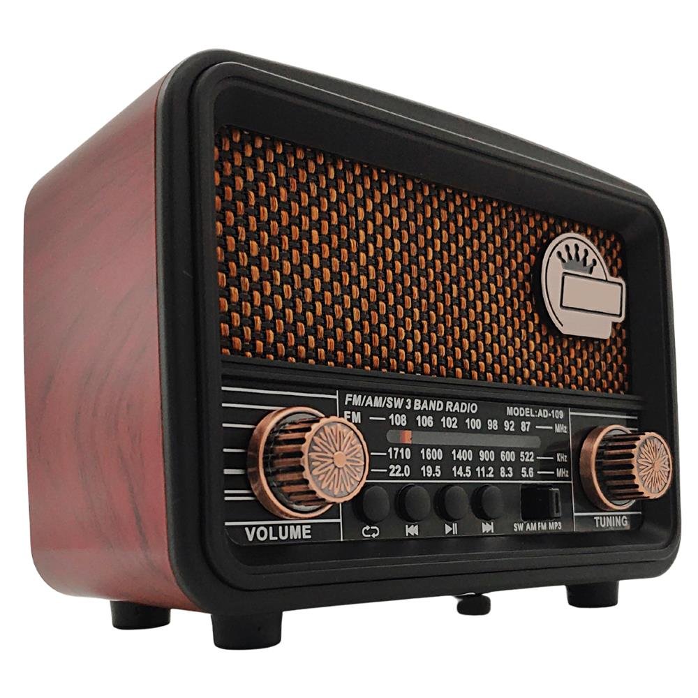 Radio Retro Bluetooth Antigo Fm Am Sw Recarregável Pendrive USB Cartão SD Preto