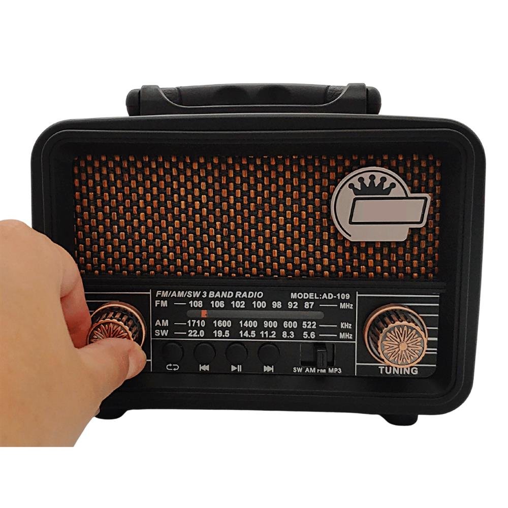 Radio Retro Bluetooth Antigo Fm Am Sw Recarregável Pendrive USB Cartão SD Preto