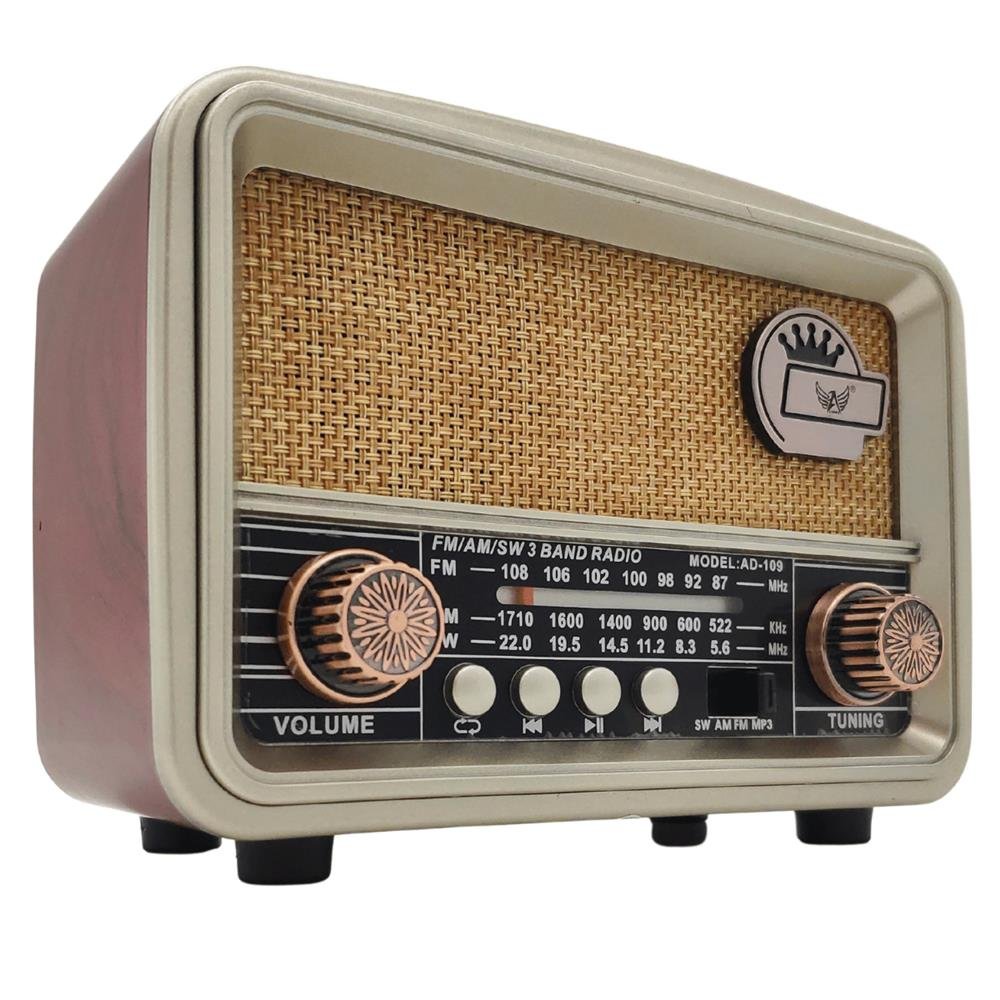 Radio Retro Bluetooth Fm Am Sw Recarregável Pendrive USB Cartão SD Antigo Dourado