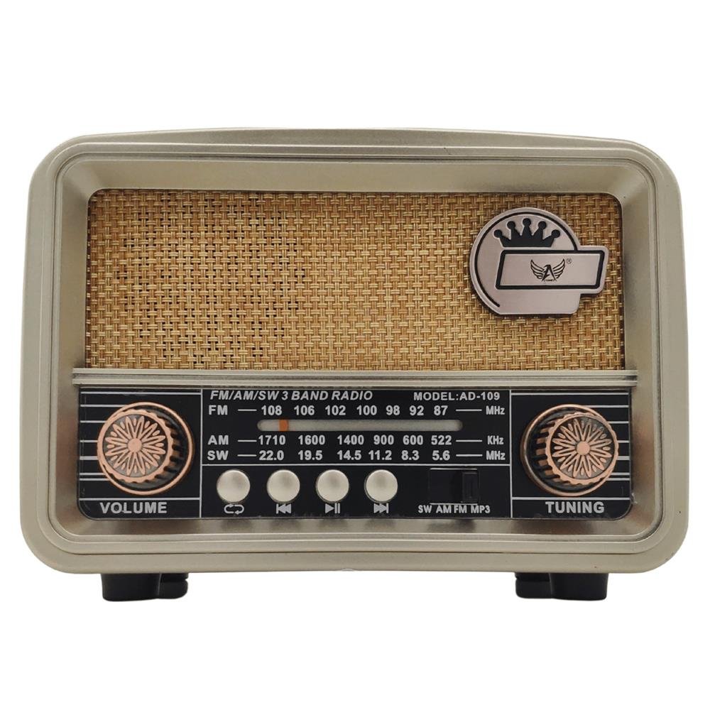Radio Retro Bluetooth Fm Am Sw Recarregável Pendrive USB Cartão SD Antigo Dourado