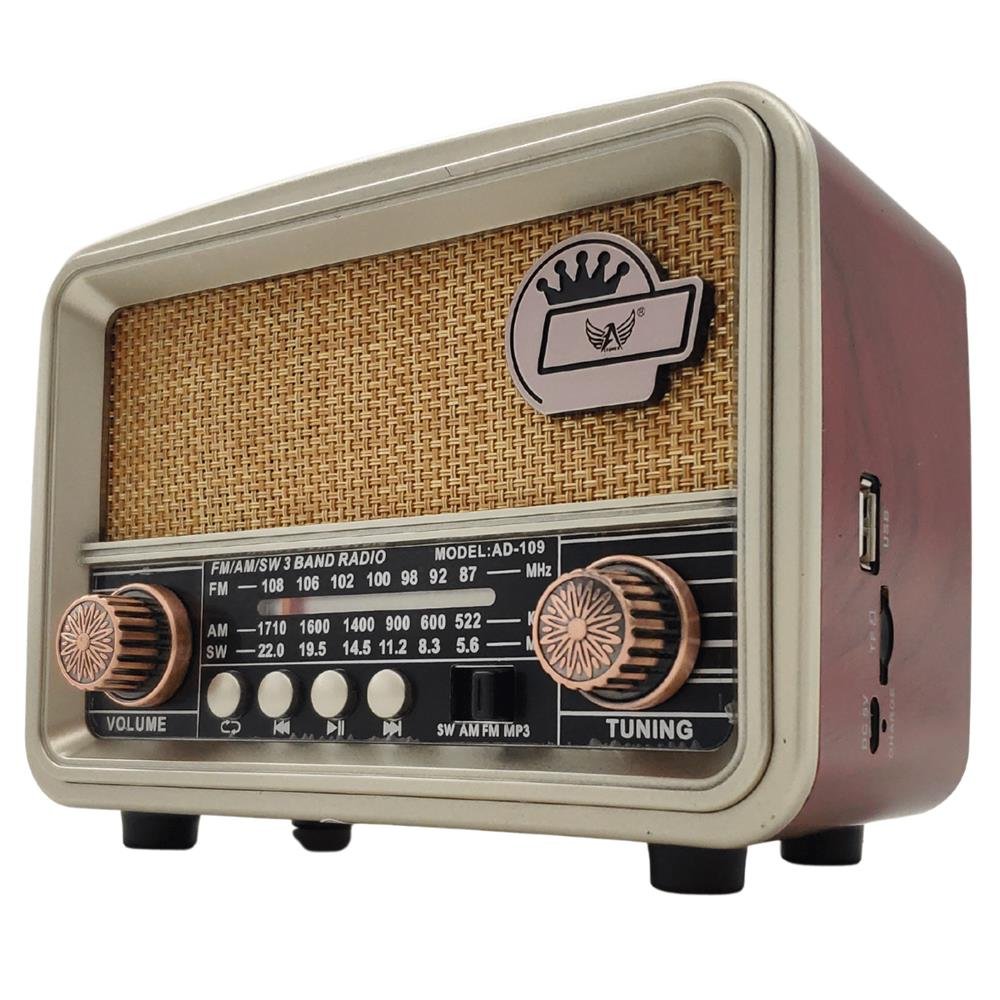 Radio Retro Bluetooth Fm Am Sw Recarregável Pendrive USB Cartão SD Antigo Dourado