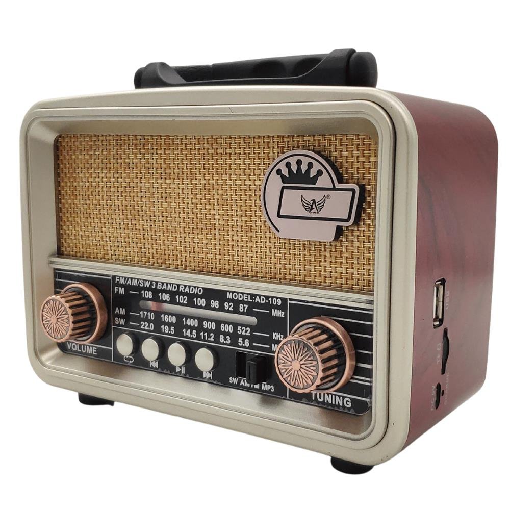 Radio Retro Bluetooth Fm Am Sw Recarregável Pendrive USB Cartão SD Antigo Dourado