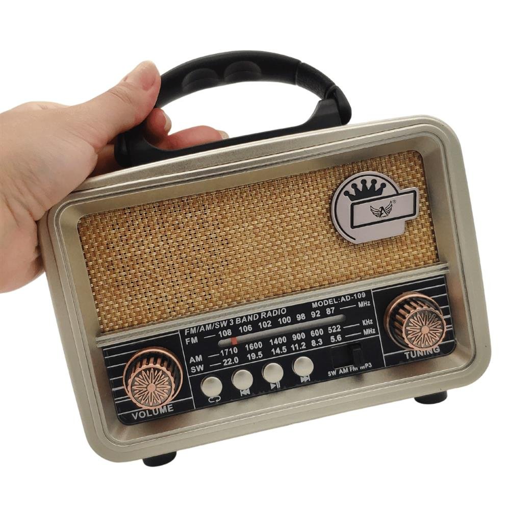 Radio Retro Bluetooth Fm Am Sw Recarregável Pendrive USB Cartão SD Antigo Dourado