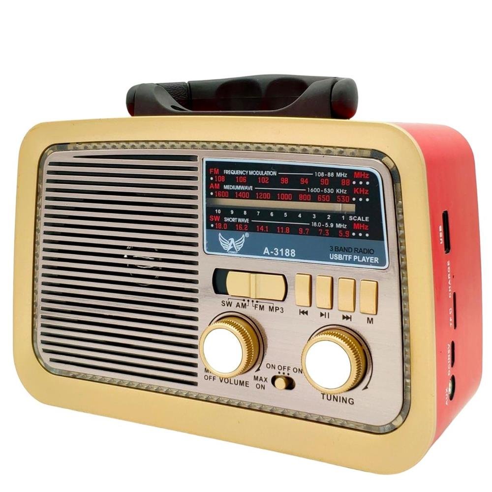 Rádio Retro Vintage Estilo Antigo Usb Bluetooth Fm Am Bivolt Vermelho