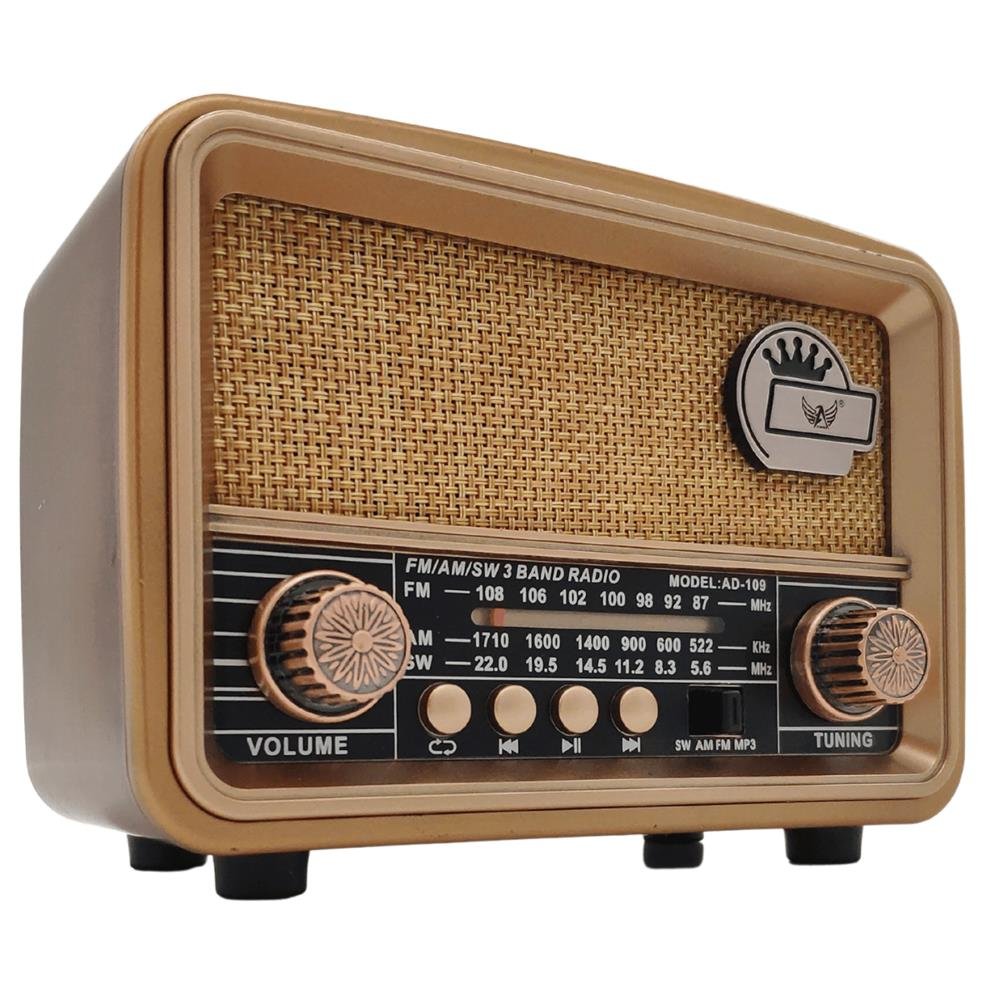 Radio Retro Bluetooth Fm Am Sw Recarregável Pendrive USB Cartão SD Antigo Cobre