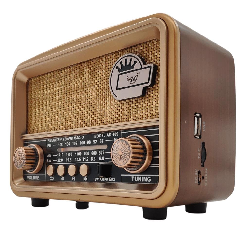 Radio Retro Bluetooth Fm Am Sw Recarregável Pendrive USB Cartão SD Antigo Cobre