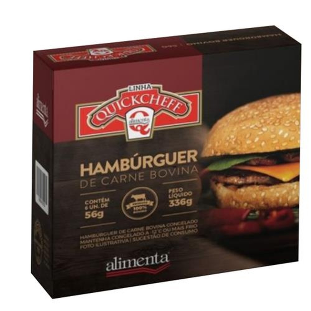 Hambúrguer de Carne Bovina Quickcheff - contém 6 unidades de 56g - peso liquido 336g