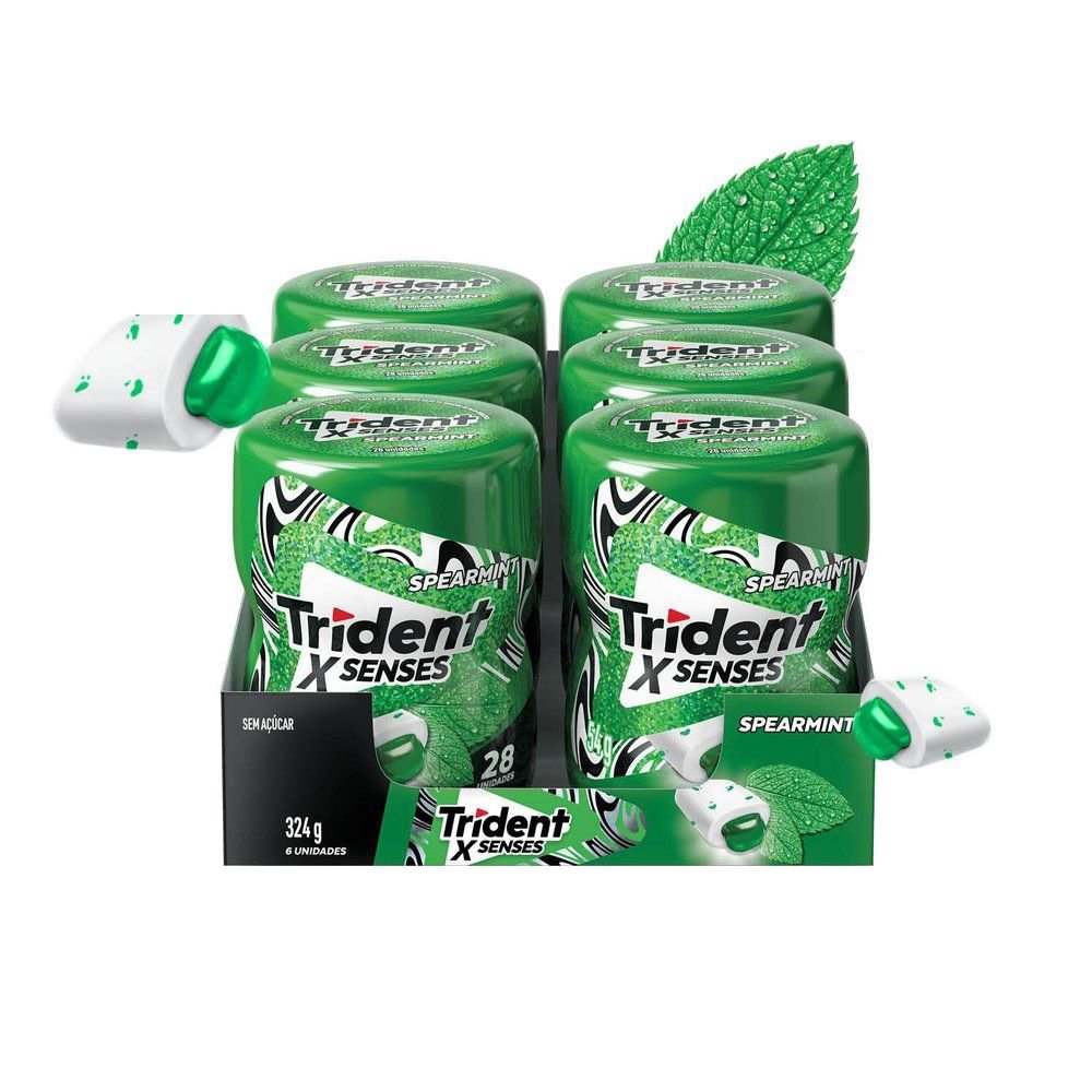 Chiclete Trident XSenses Spearmint sem açúcar Menta Garrafa - Caixa com 6 Unidades