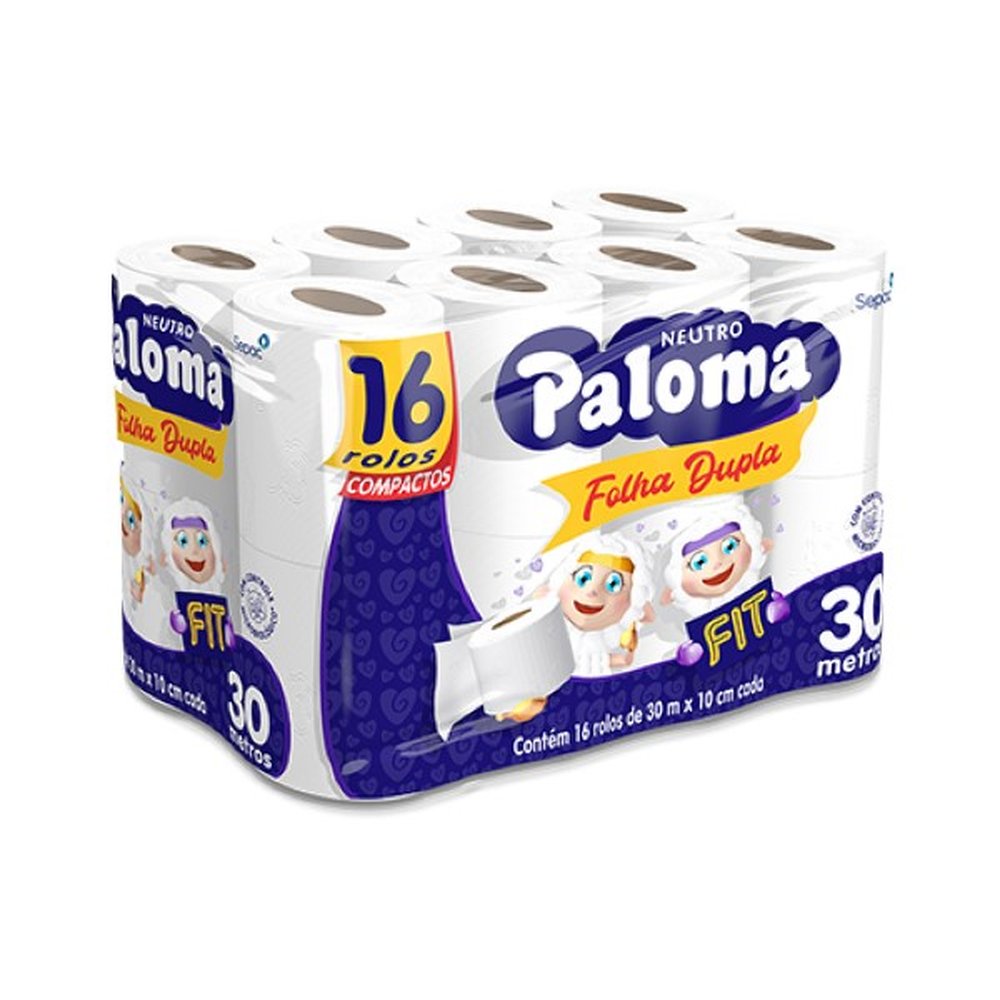 Papel Higienico Folha Dupla Paloma Neutro 30m 16 Rolos