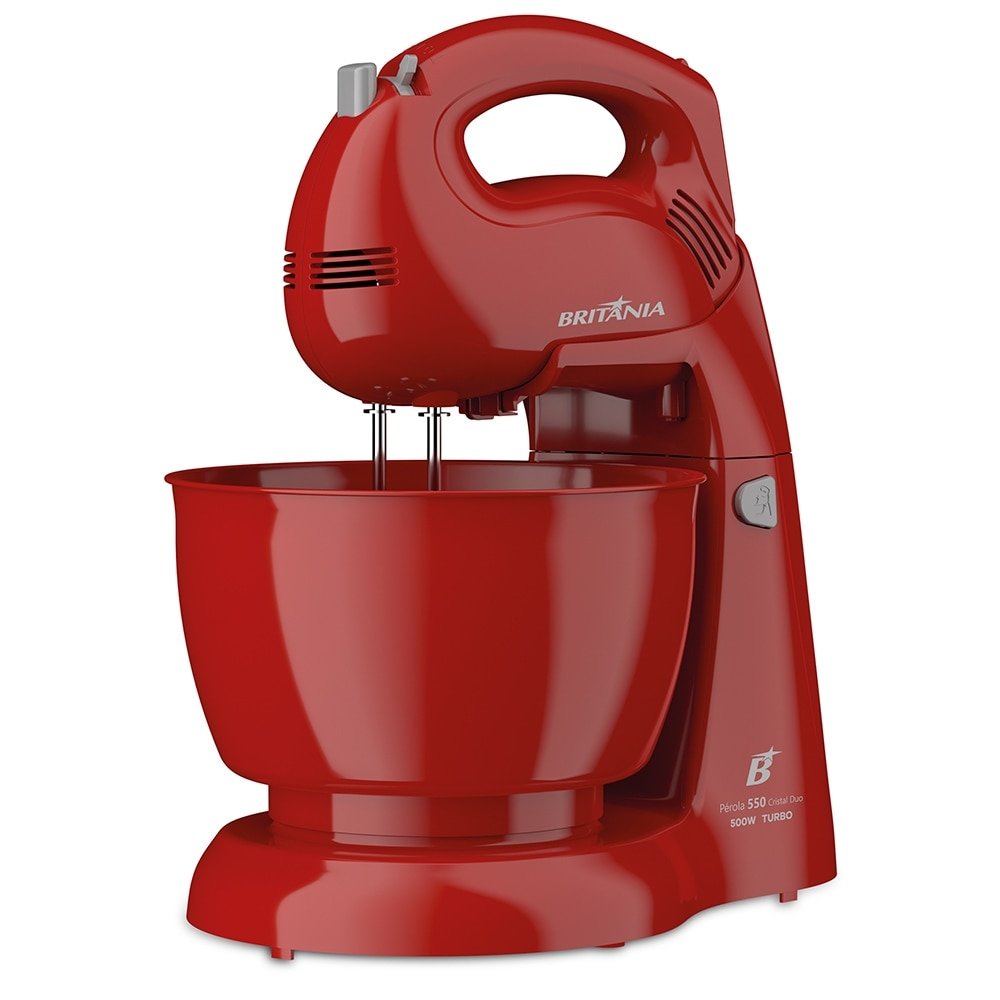 Batedeira Britânia Perola 550 Cristal Duo Turbo - 4 Velocidades, 2 Tigelas, 500W, Vermelho, 220V