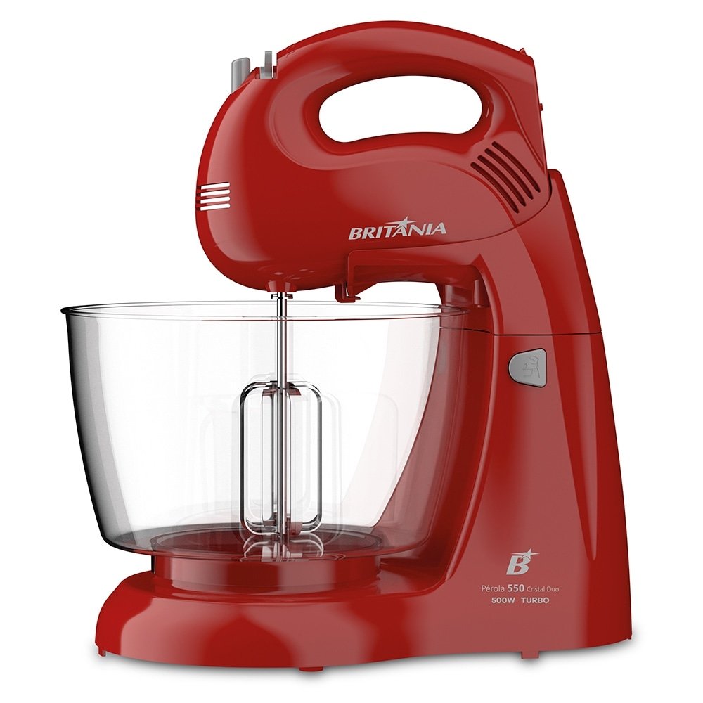 Batedeira Britânia Perola 550 Cristal Duo Turbo - 4 Velocidades, 2 Tigelas, 500W, Vermelho, 220V