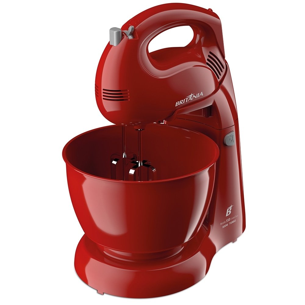 Batedeira Britânia Perola 550 Cristal Duo Turbo - 4 Velocidades, 2 Tigelas, 500W, Vermelho, 220V