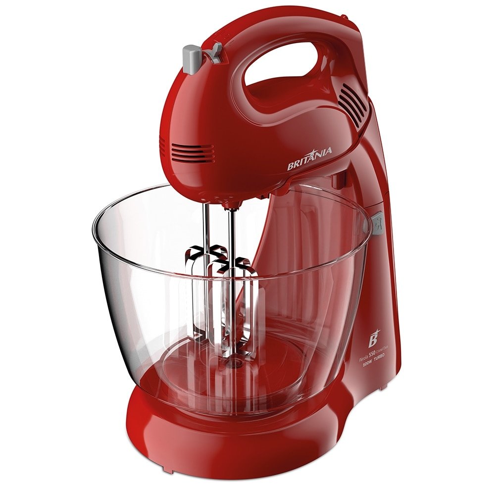 Batedeira Britânia Perola 550 Cristal Duo Turbo - 4 Velocidades, 2 Tigelas, 500W, Vermelho, 220V