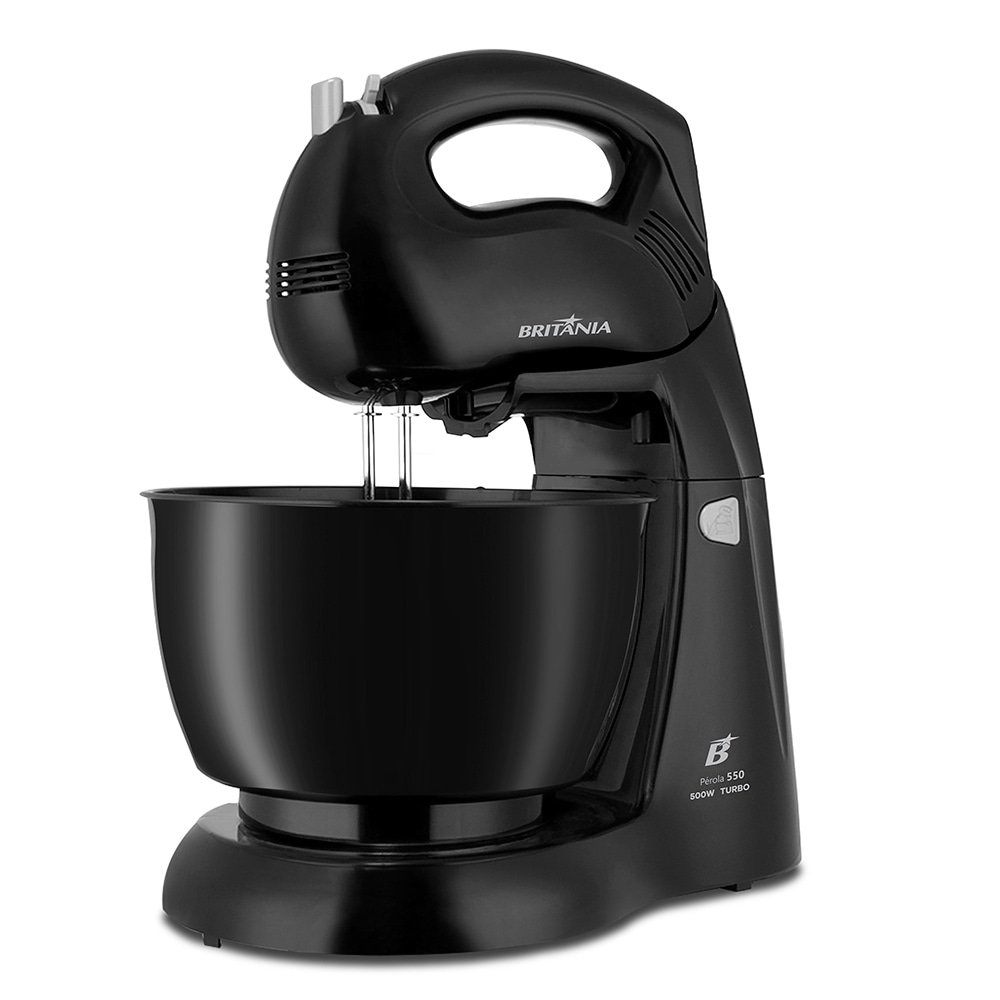 Batedeira Britânia Perola 550 PR Turbo - 4 Velocidades, 1 Tigela, 500W, Preto, 110V