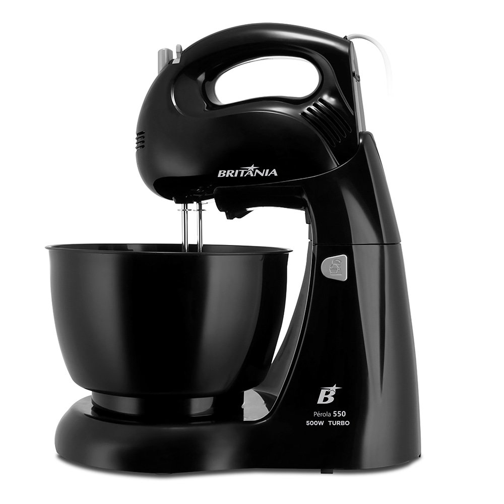 Batedeira Britânia Perola 550 PR Turbo - 4 Velocidades, 1 Tigela, 500W, Preto, 110V
