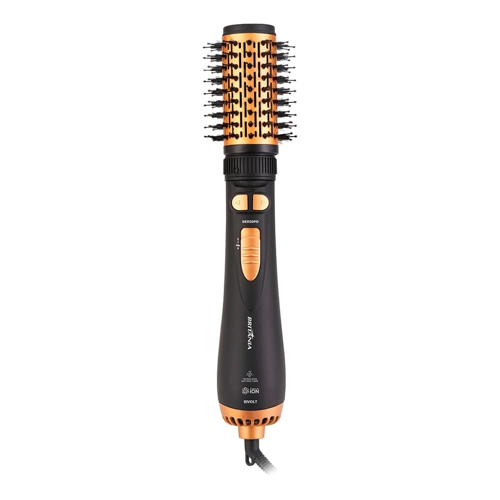 Escova Rotativa Britânia BER20PD - 3 Temperaturas + 2 Velocidades, Preto/Dourado, Bivolt