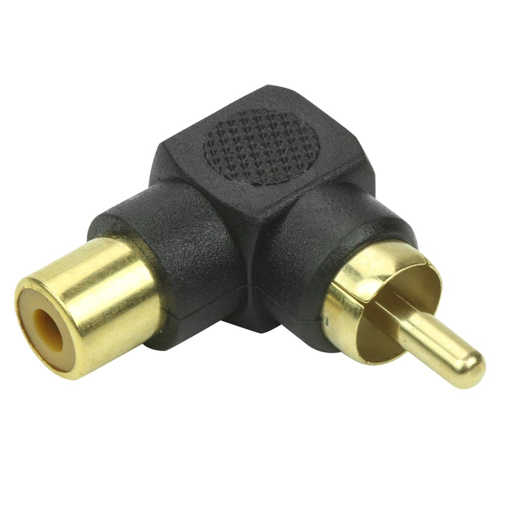 Adaptador RCA Plastico - RCA Macho Para RCA Fêmea - 90 Graus Gold