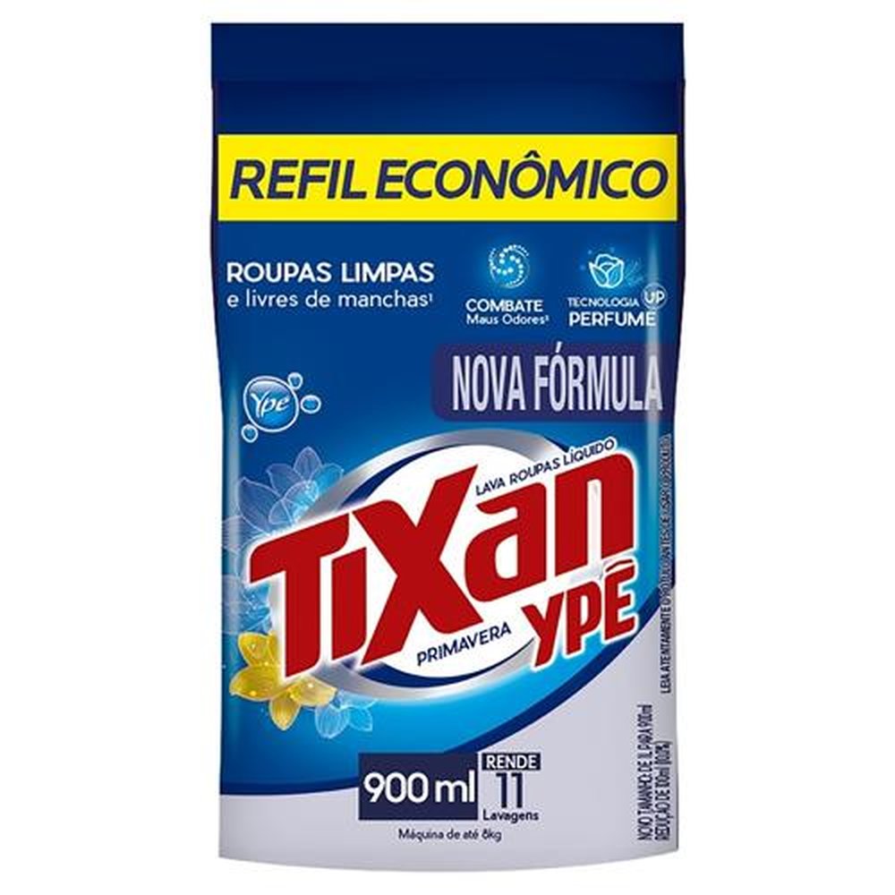Sabão Líquido Tixan Ypê Primavera Pouch Refil Econômico 900ml - Embalagem com 12 Unidades