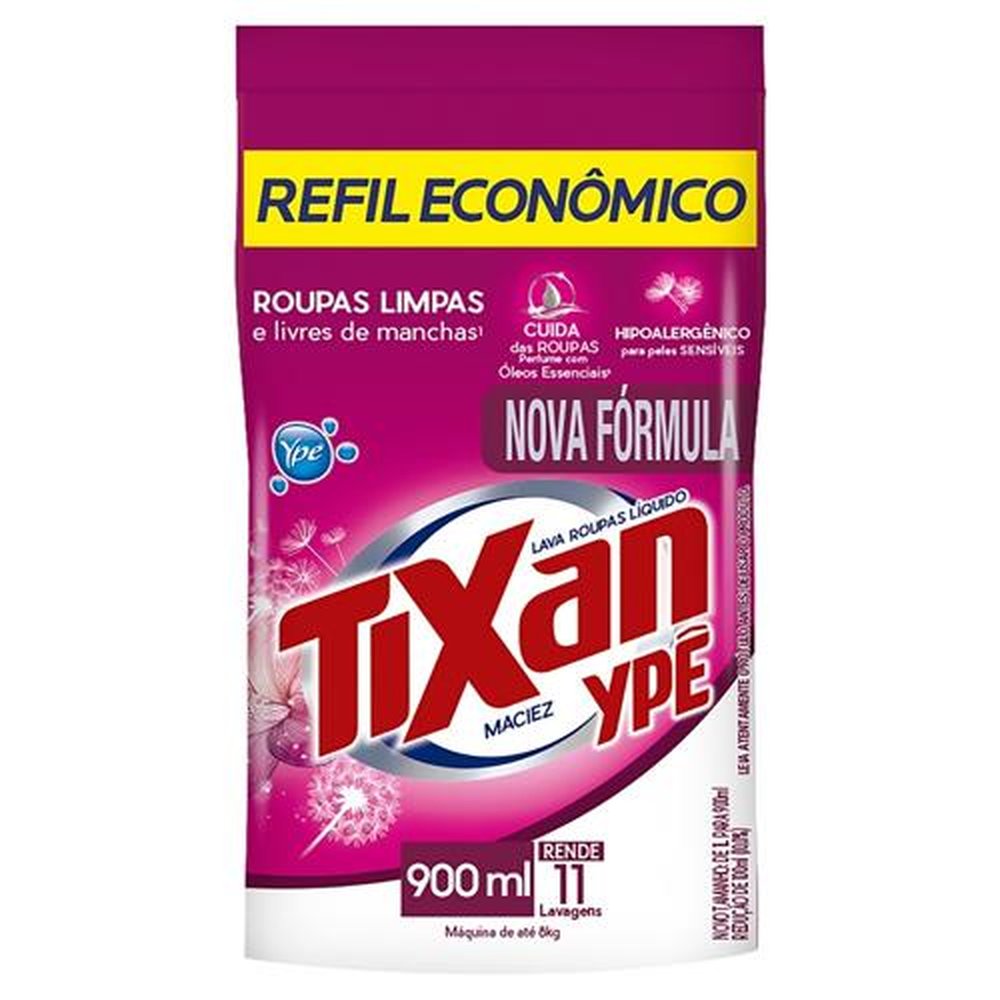 Sabão Líquido Tixan Ypê Maciez Pouch Refil Econômico 900ml - Embalagem com 12 Unidades