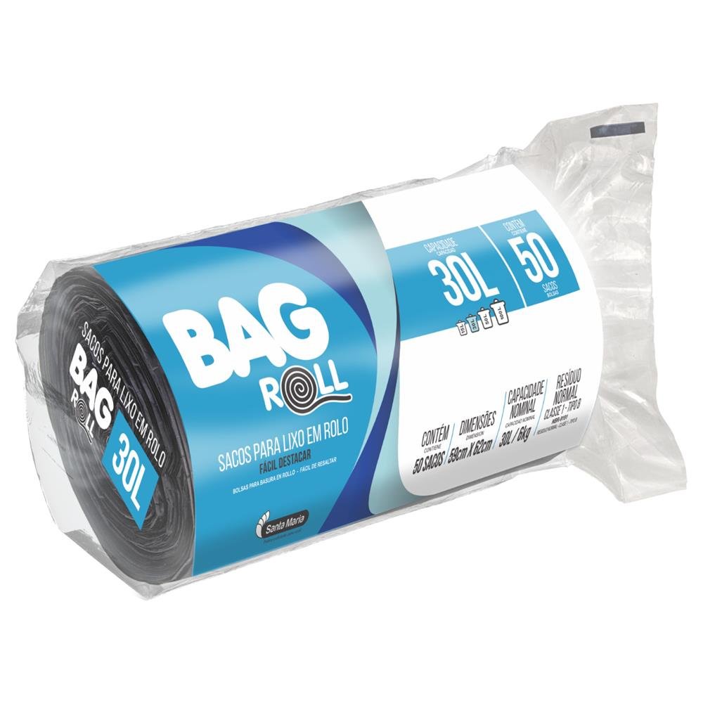 Saco para Lixo Bag Roll 30 Litros - Caixa com 12 Rolos com 50 Unidades cada