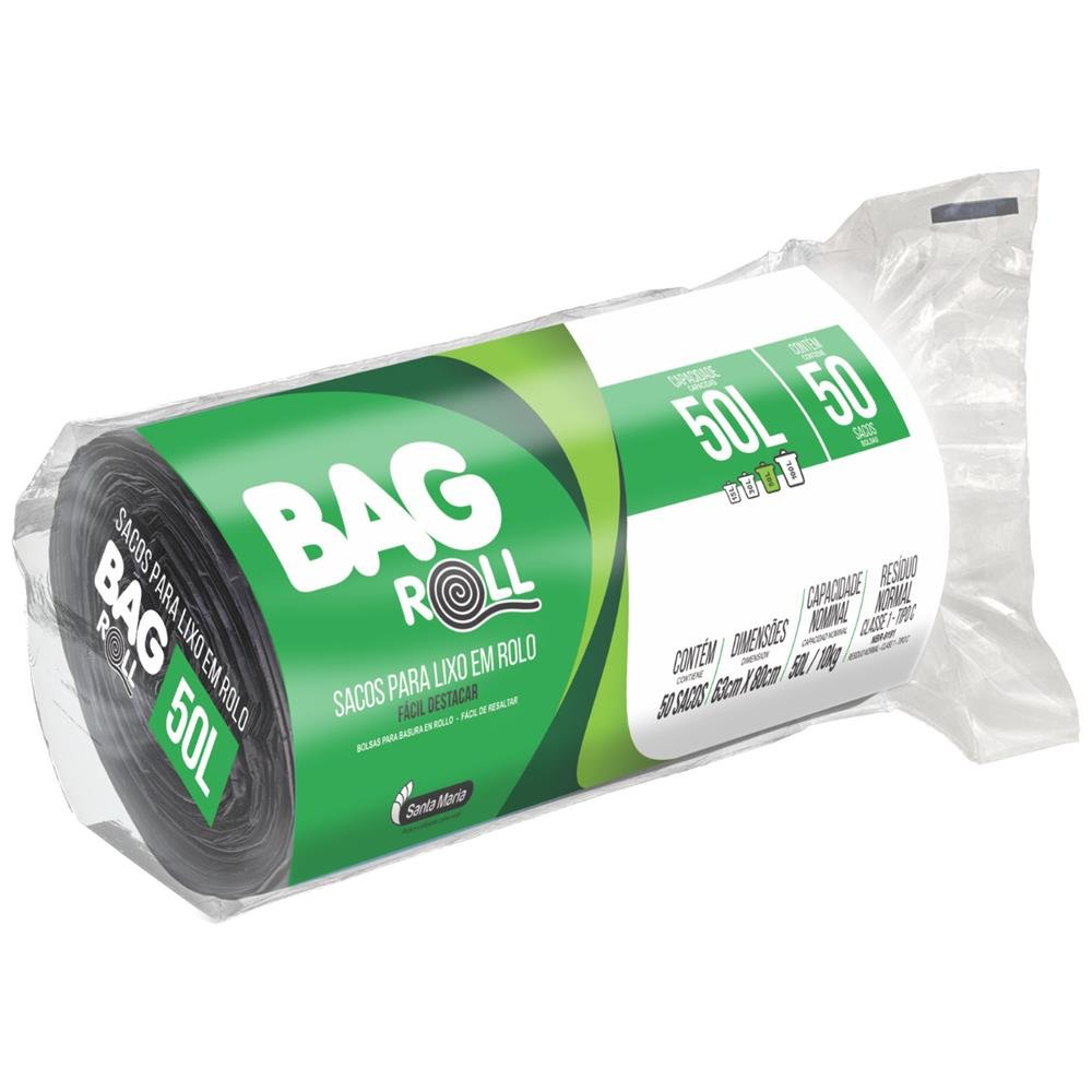 Saco para Lixo Bag Roll 50 Litros - Caixa com 12 Rolos com 50 Unidades Cada