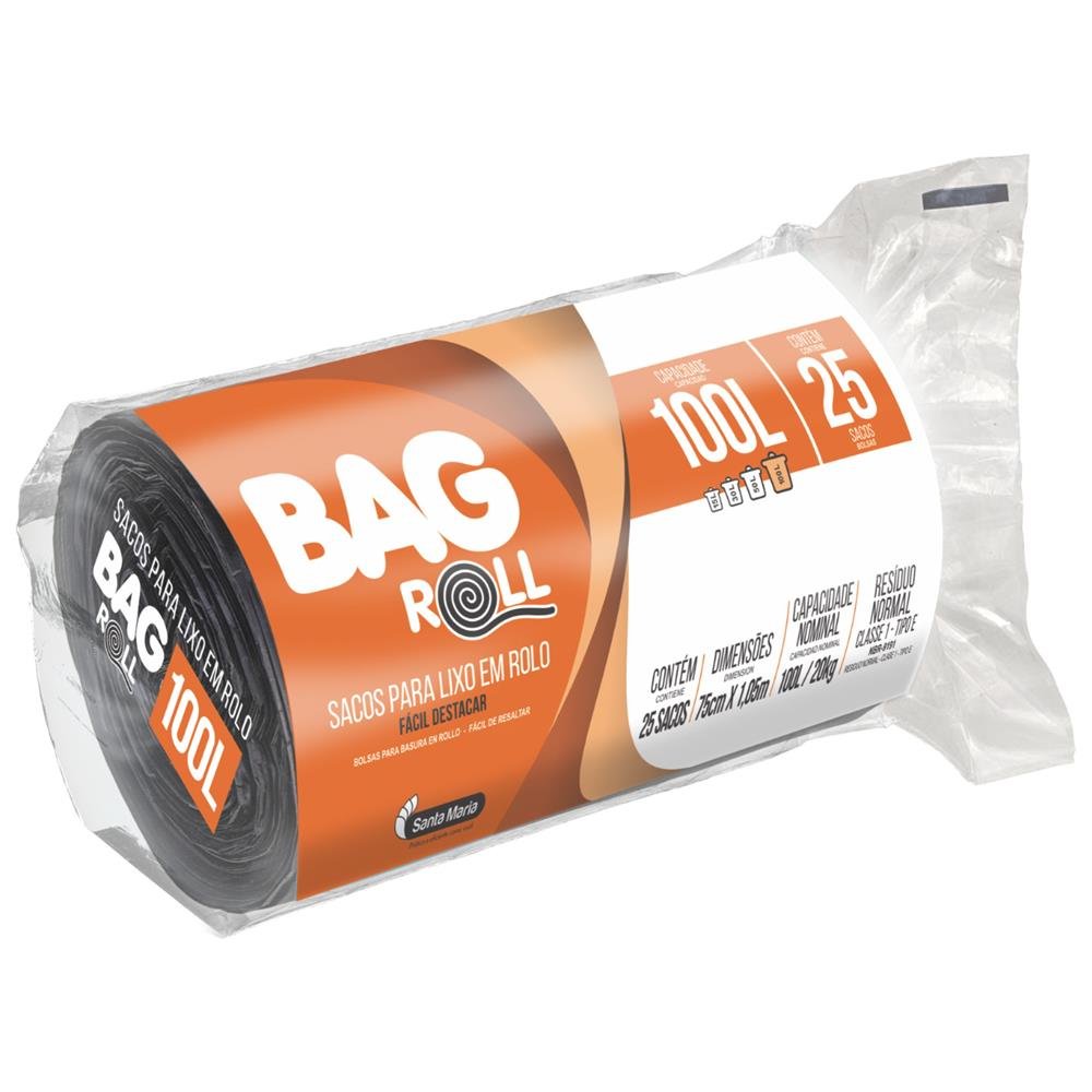 Saco para Lixo Bag Roll 100 Litro - Caixa com 12 Rolos com 25 Unidade Cada