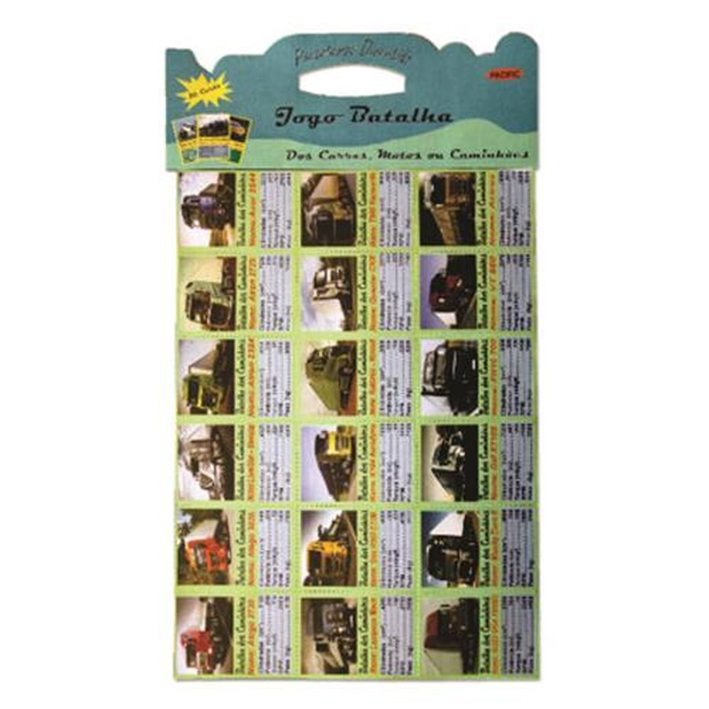 Jogo Batalha contèm2 folhas vem com um deck de 36 cartas descartáveis nos temas motos carros ou caminhões