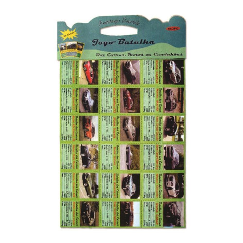 Jogo Batalha contèm2 folhas vem com um deck de 36 cartas descartáveis nos temas motos carros ou caminhões