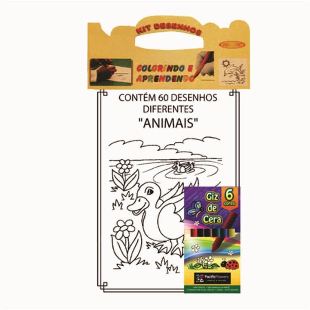 Desenhos Pintar 15cmx20cm 6 folhas impressas Giz de Cera 6 Cores Mix