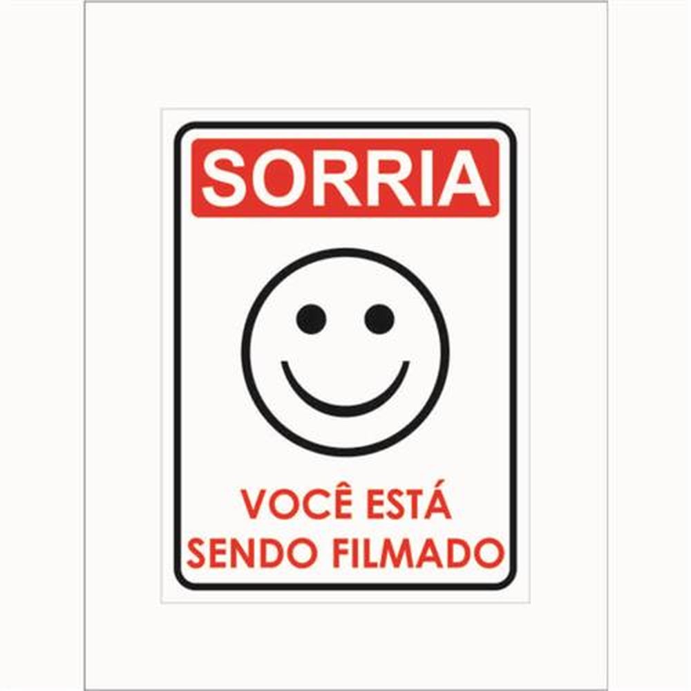Placa de Sinalização Sorria Voce Esta Sendo Filmado Vertical Medida 15cmx20cm