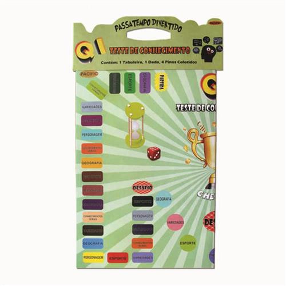 Jogo Teste De Conhecimento Acompanha tabuleiro 4 pinos 1 dado e 50 perguntas Medida 20cmx30cm