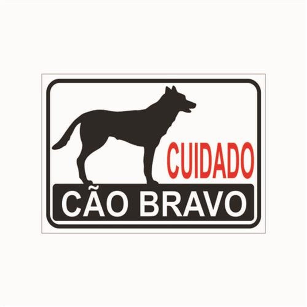 Placa de Sinalização Cuidado Cao Bravo Medida 20cmx30cm