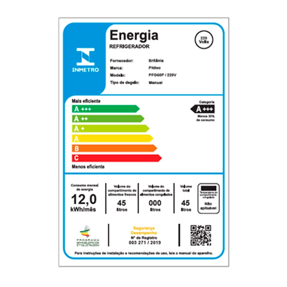 Frigobar Philco 45L PFG50P - Degelo manual, Controle de temperatura, Preto, 220V