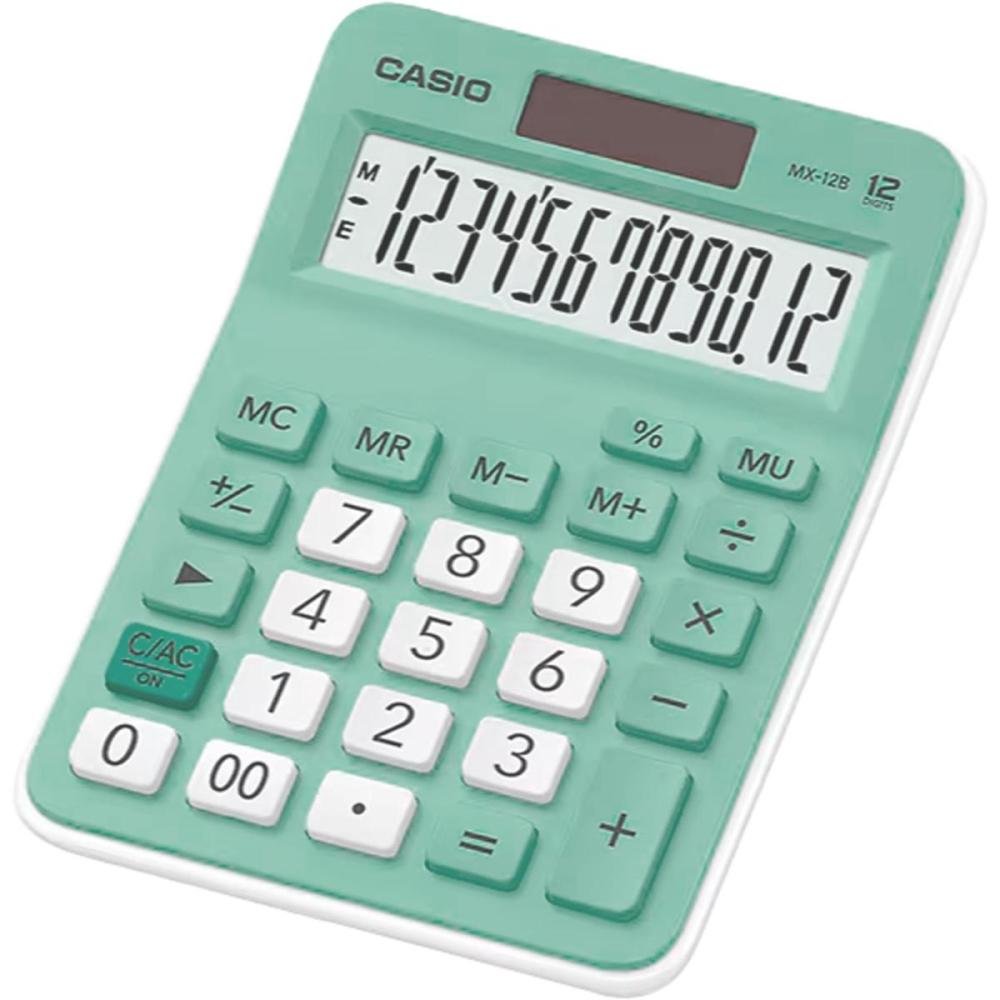 Calculadora Casio De Mesa Visor XL, 12 Dígitos E Alimentação Dupla MX-12B - Verde