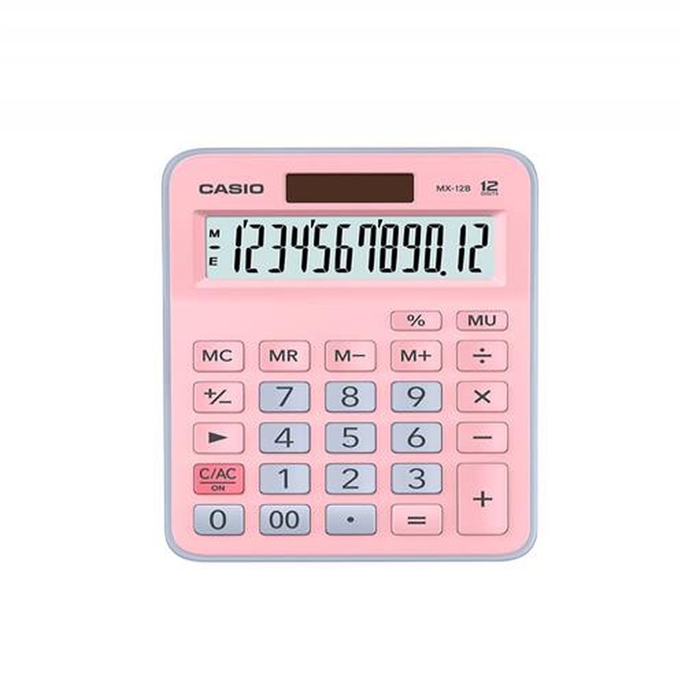Calculadora Casio De Mesa Visor XL, 12 Dígitos E Alimentação Dupla MX-12B - Rosa C/azul
