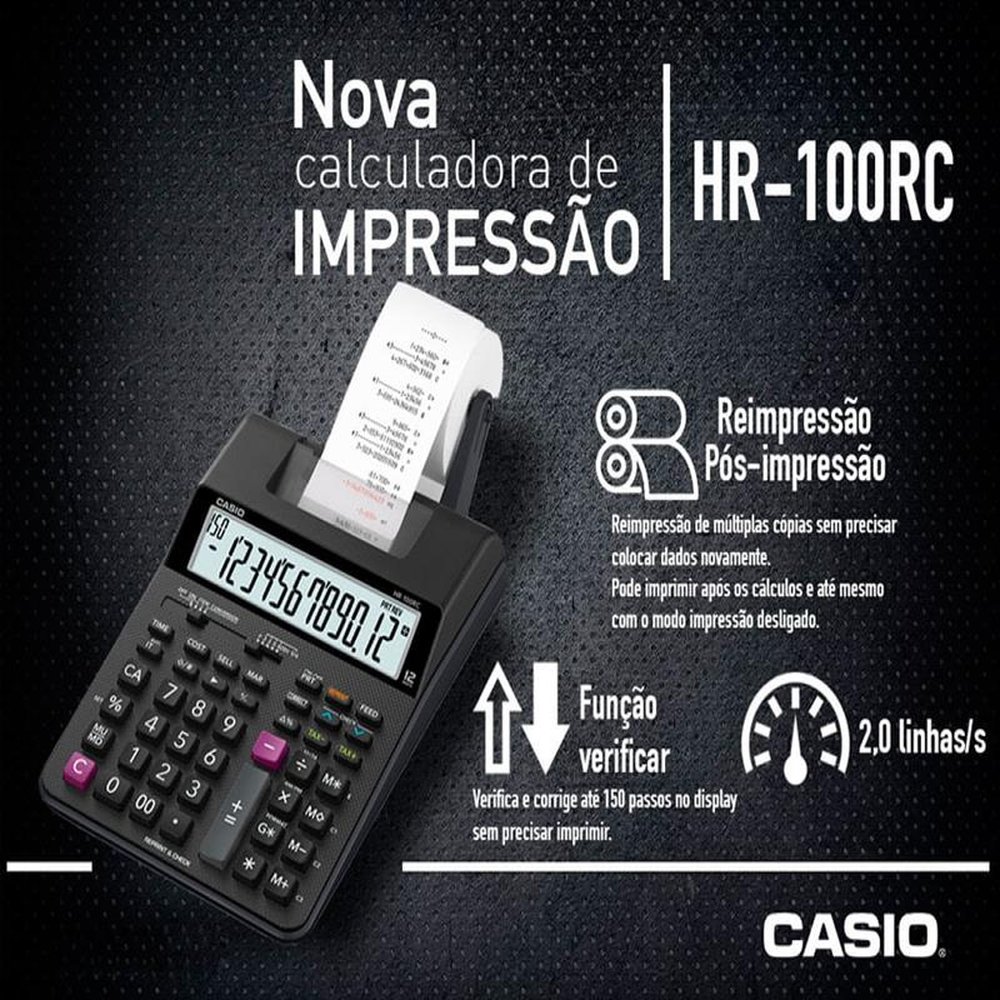 Calculadora Casio C/ Impressora, 12 Dígitos HR-100RC