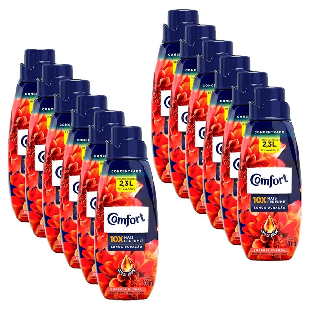 Amaciante Comfort Concentrado Energia Floral 500ml - Embalagem com 12 Unidades