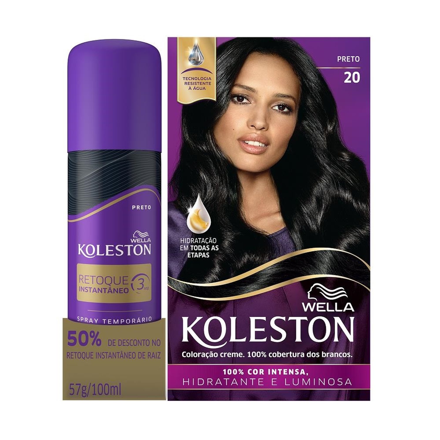 Tintura Koleston 20 Preto + Retoque Instantâneo Spray Preto 100ml