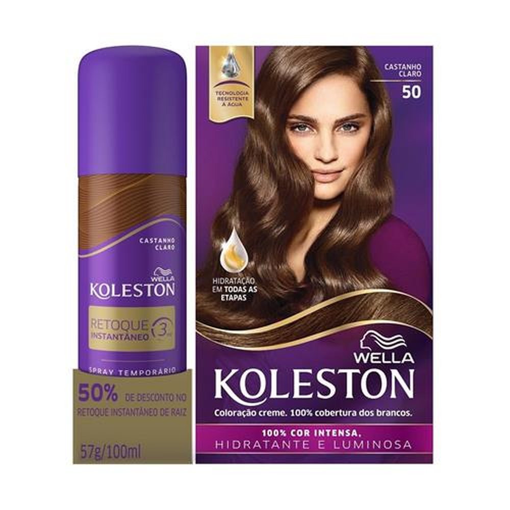 Tintura Koleston 50 Castanho Claro + Retoque Instantâneo Spray Castanho Claro 100ml