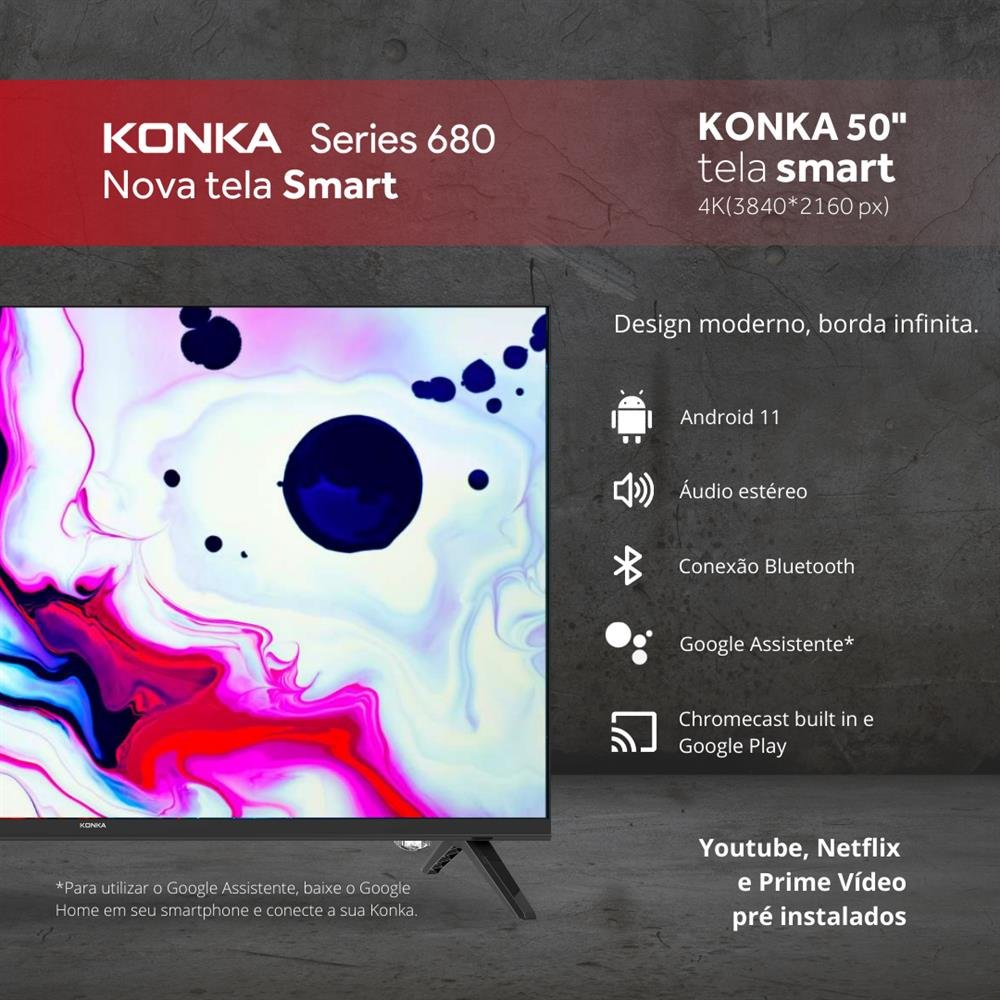 Smart TV Konka 50" 4K Borda Infinita Series 680