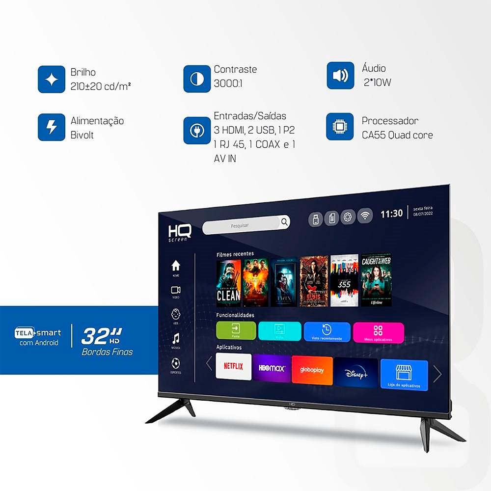 Smart TV 32" HQ LED HD KDE32GR315LN, Wi-Fi, Android, Design Slim, 2 ...