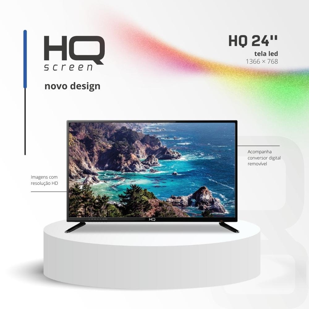 TV LED 24" HQ 2 HDMI 2 USB 60Hz e Conversor digital externo