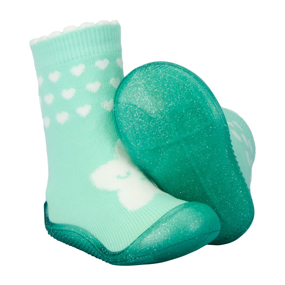 Kit Meia Com Sola Infantil Cano Alto Verde Estrela Feminino Pimpolho Grade 8 Pares - Numeração 17 A 22
