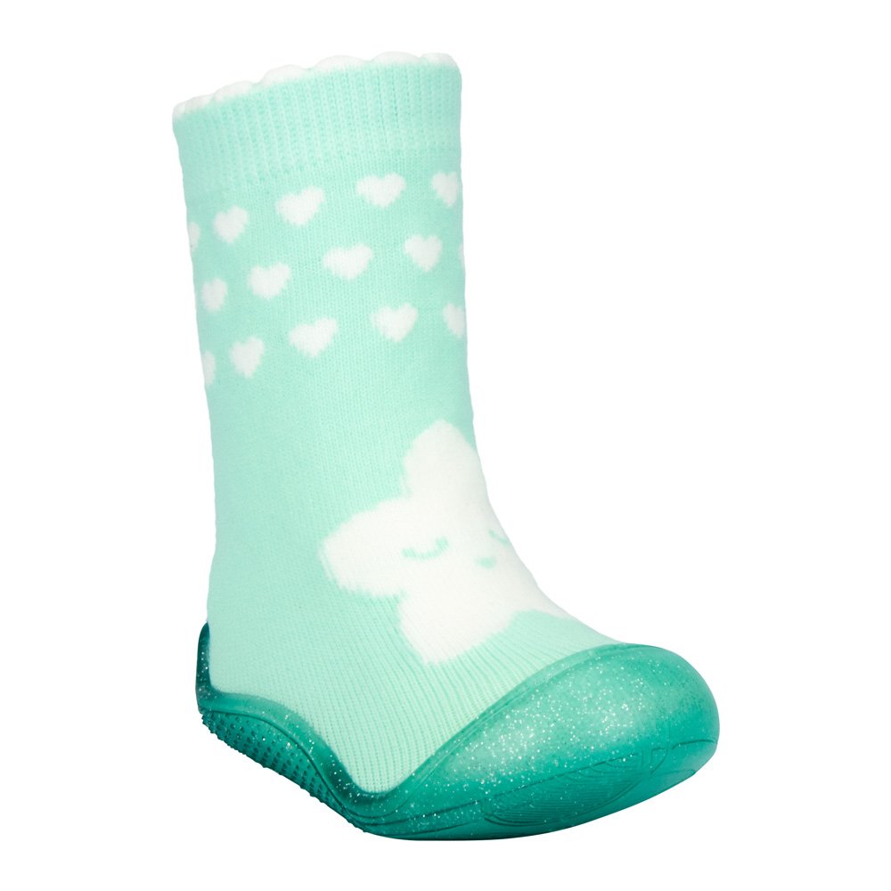 Kit Meia Com Sola Infantil Cano Alto Verde Estrela Feminino Pimpolho Grade 8 Pares - Numeração 17 A 22