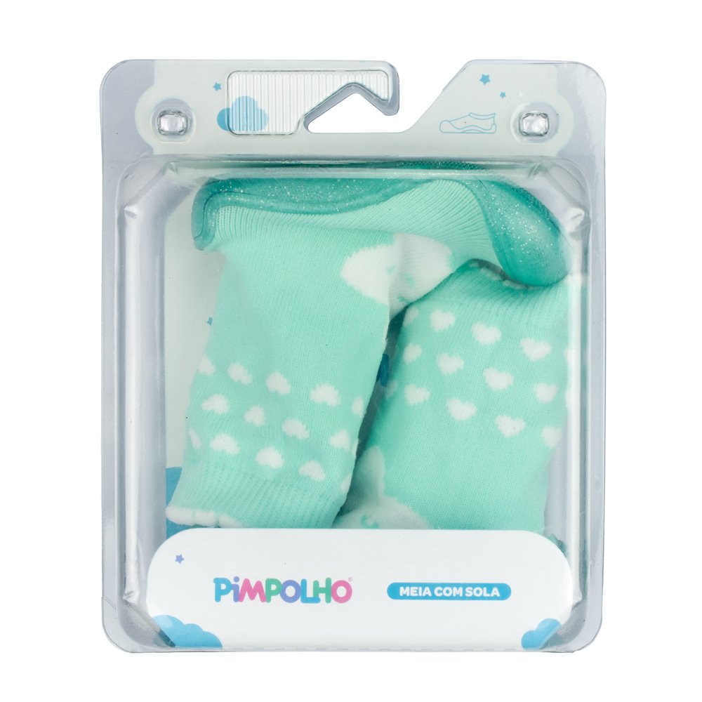 Kit Meia Com Sola Infantil Cano Alto Verde Estrela Feminino Pimpolho Grade 8 Pares - Numeração 17 A 22