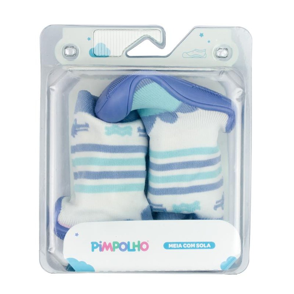 Kit Meia Com Sola Infantil Cano Alto Branca Jacaré E Listras Masculino Pimpolho Grade 8 Pares - Numeração 17 A 22