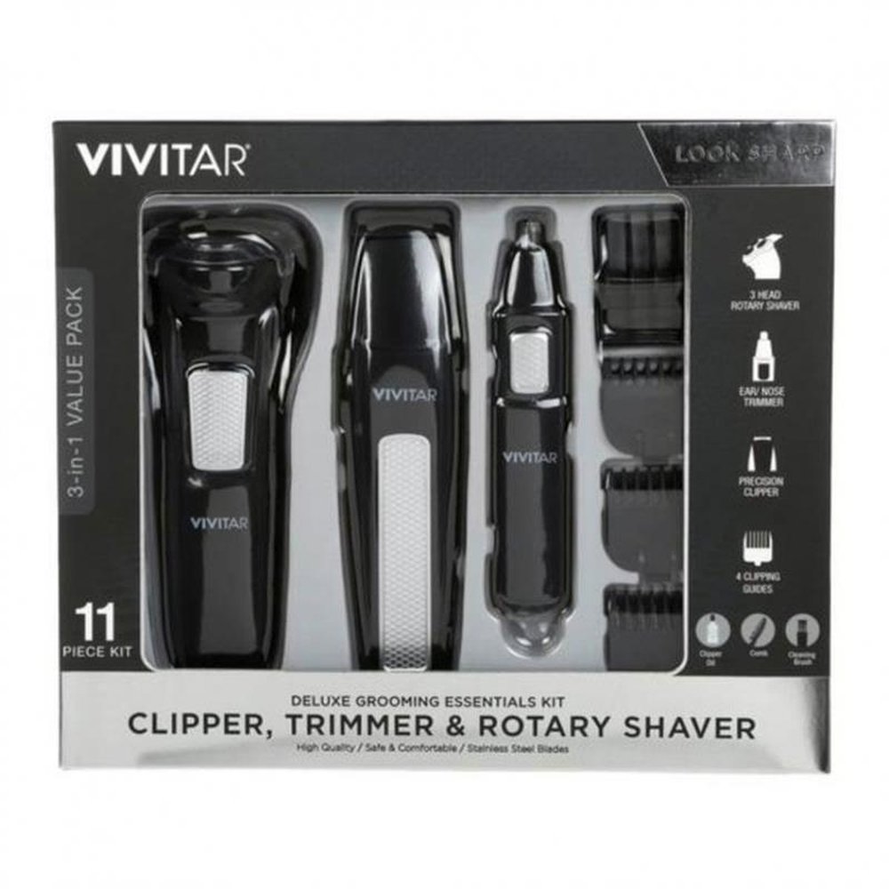 Kit Barbeador E Aparador De Pelos Barba E Cabelo Com 11 Peças - Preta